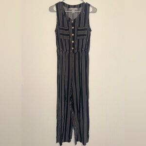 Lark+Grey Navy and White Striped Jumpsuit